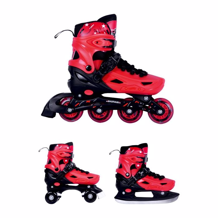3K Afxomeioumena Patinia/Roller Skates/Pagpedila 3 se 1 - Kokkino